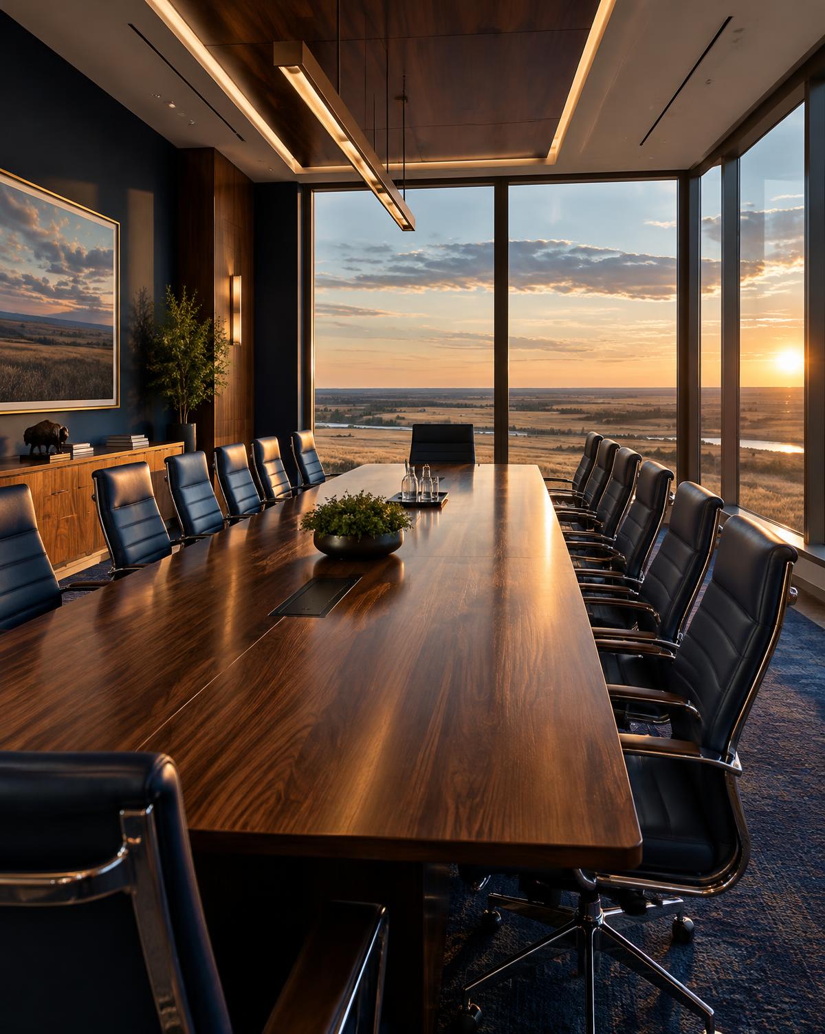 Executive boardroom overlooking the Alberta prairie